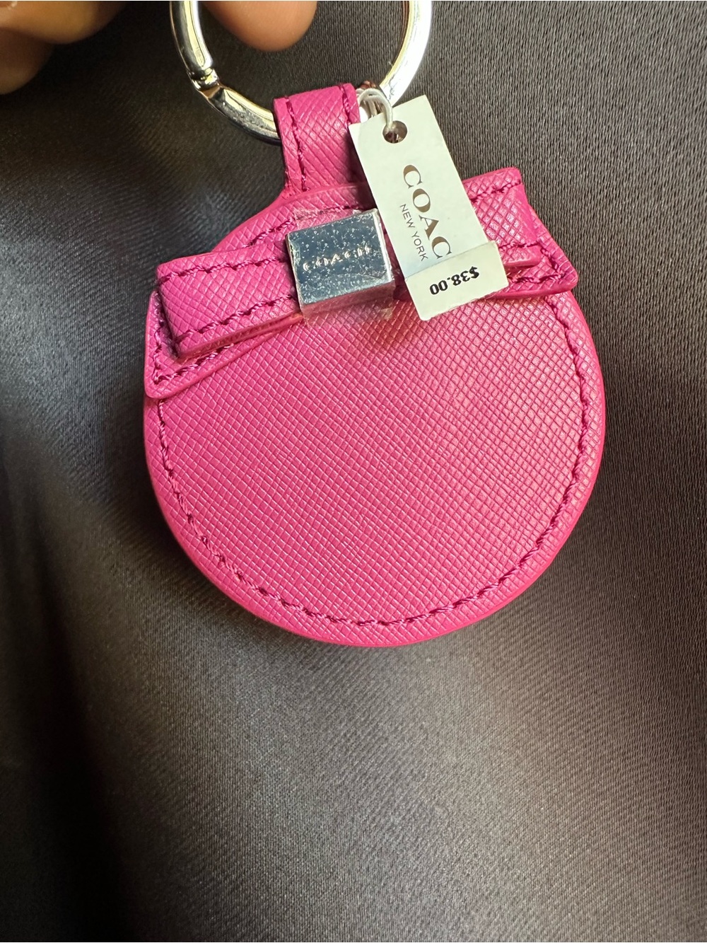 Coach Hot Pink Round Leather Key & Card Holder Keychain